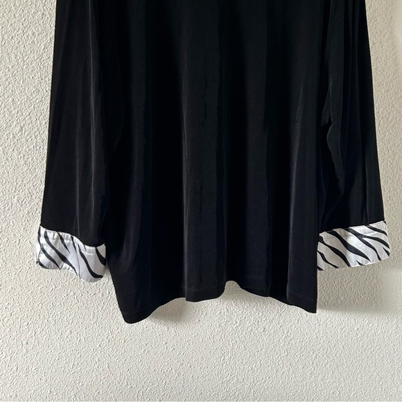 Kiara Women’s Blouse 2X Black Zebra Print Collar Pop Over 3/4 Sleeve Party - Picture 6 of 8